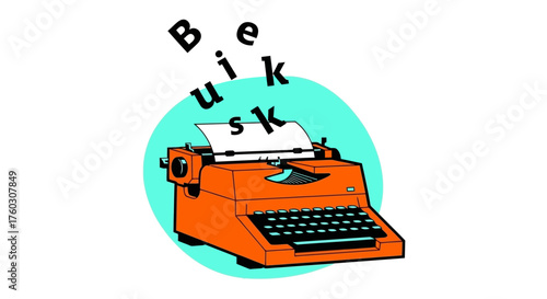 Vintage Typewriter with Floating Letters Illustration for Creative Writing Concepts