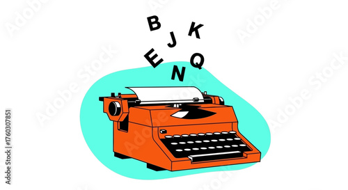 Vintage Typewriter Illustration with Floating Letters A Nod to Classic Writing