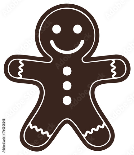 Cheerful gingerbread man cookie vector graphic with festive icing details for holiday designs