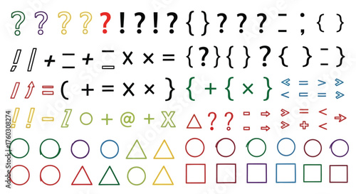 Colorful Mathematical and Punctuation Symbols Illustration Set
