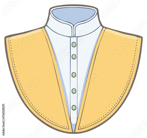 Formal yellow vest and white button up shirt with a mandarin collar vector illustration