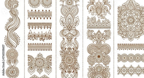 Ornate Henna Pattern Border Designs Decorative Ornament Set
