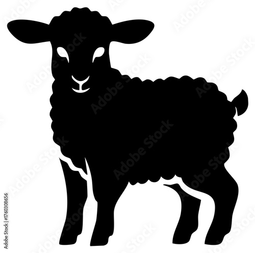 Simple black lamb silhouette vector graphic illustration of a cute farm animal standing