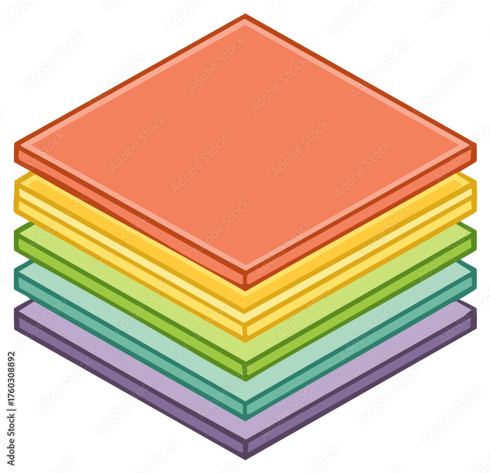Fototapeta premium Geometric stack of colorful layered squares in isometric perspective