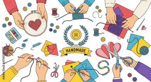 Handmade Crafts Illustration Knitting, Sewing, and More