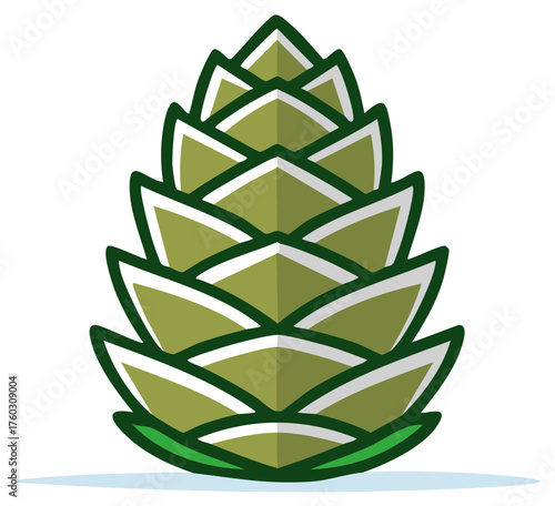 Detailed Vector Illustration of a Green Pinecone, Forestry and Holiday Decorations