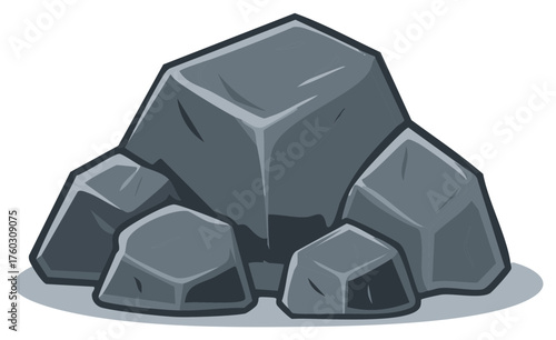 Pile of cartoon rocks, stones, boulders, cartoon illustration of natural landscape elements, graphic design