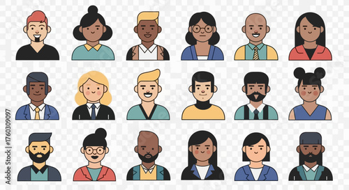 Diverse avatars set of cartoon business people for social media