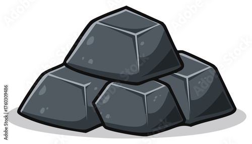 Stylized pile of dark gray rocks and stones illustration for game or mining concept