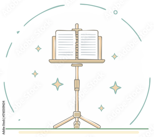 Whimsical Music Stand with Sheet Music Book and Sparkling Stars