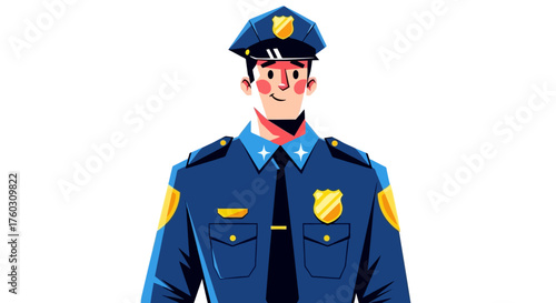 Dedicated Policeman Illustration in Classic Blue Uniform
