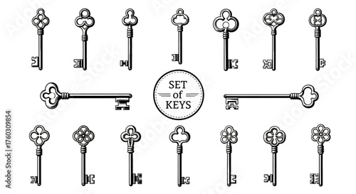 Intricate Antique Key Collection Ornate Vintage Skeleton Key Set