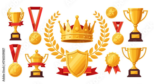 Collection of Golden Awards and Achievements Icons for Competition or Success