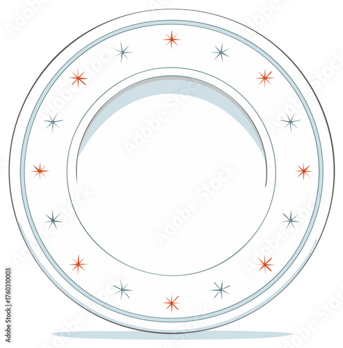 Empty White Plate with Star Pattern Rim Dinnerware Round Dish Illustration