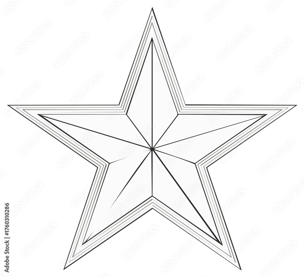 Obraz premium Detailed illustration of a five-pointed star shape in black lines, vector design.