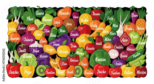 Variety of Fruits and Vegetables Illustration for Nutrition and Healthy Eating