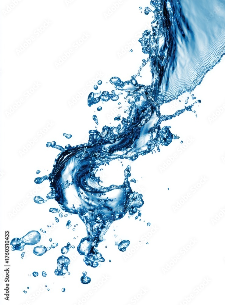 Obraz premium Dynamic blue water splashes swirling in a graceful design against white background