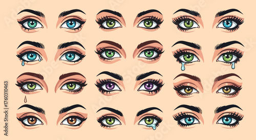 Collection of Diverse Eye Expressions Emotional States, Beauty, and Anatomy