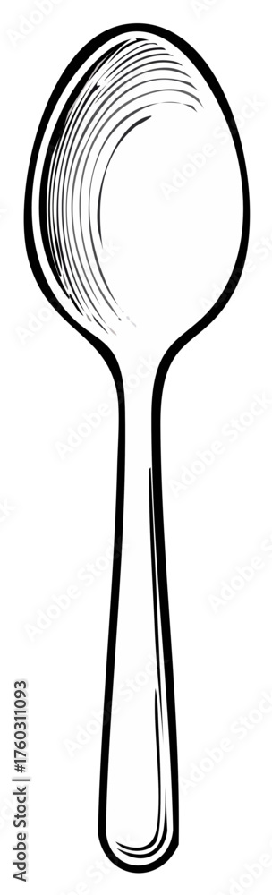 Obraz premium Simple line drawing of a spoon with textured shading on the bowl