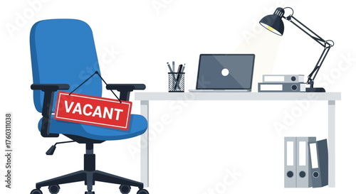 Empty Office Desk with Vacant Sign Job Opportunity Illustration