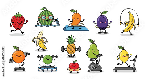 Healthy Fruit Fitness Cartoon Fruits Exercising and Staying Active