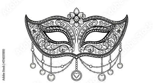 Intricate Venetian Mask Illustration for Festive Masquerade Ball Designs