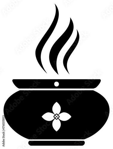 Stylized Black Incense Burner with Floral Motif and Wisps of Smoke