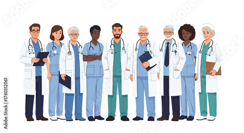 Team of Diverse Medical Professionals in Coats Ready to Help