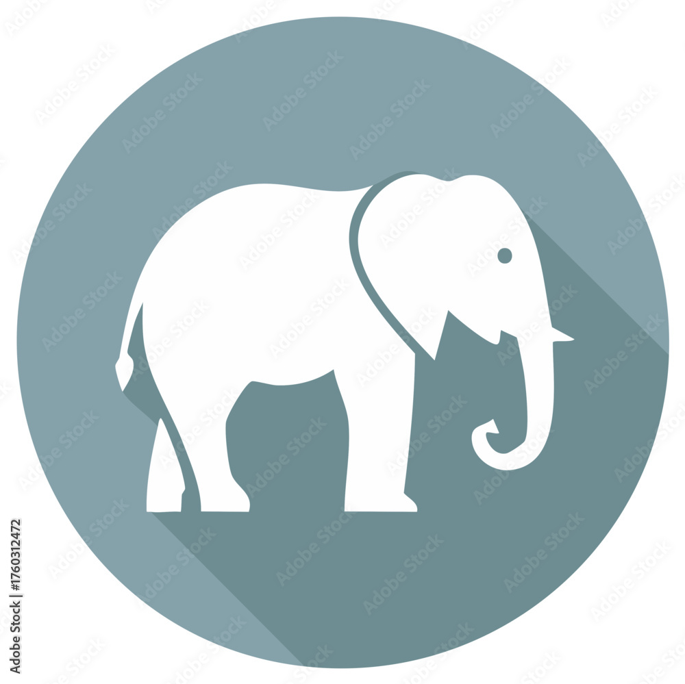 Fototapeta premium Elephant Icon on Blue-Gray Circle with Shadow, Symbolic Representation