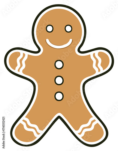 Cartoon Gingerbread Man Festive Biscuit Cookie Holiday Treat Icon Decoration Design