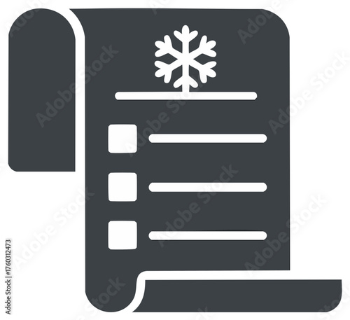 Winter holiday wishlist or Christmas shopping list glyph icon with snowflake symbol