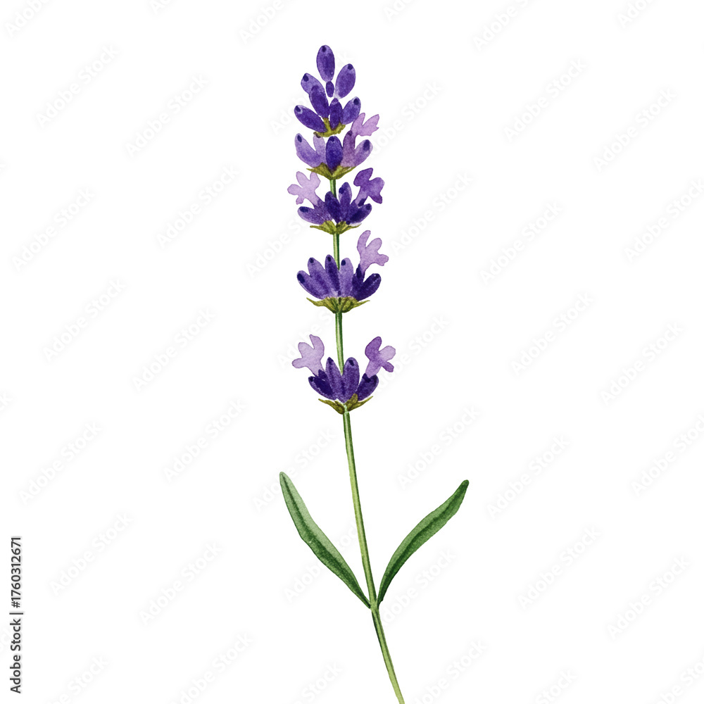 Naklejka premium Captivating Lavender Watercolor, A Delicate Botanical Illustration on Clean Minimal Design