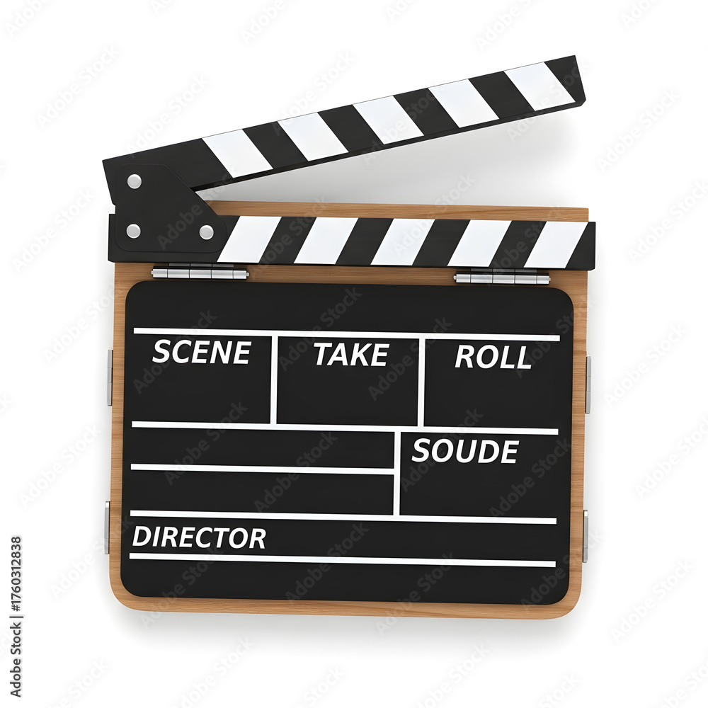 Obraz premium Movie Clapboard, Hollywood Clapboard, Black and White Movie Clapboard Accessory from Wood, Movie Board, 3D illustration of movie board isolated on white background
