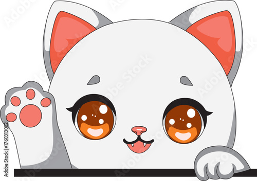Chibi Cat Peekaboo Cartoon Kitten Peeking Head Happy Vector