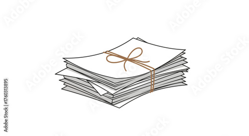 Stack of White Paper with a Brown Twine Binding Isolated on a White Background