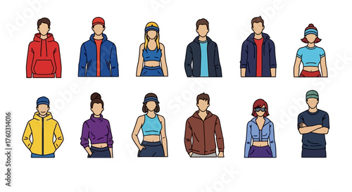Flat design character avatars featuring diverse men and women in casual clothing, ideal for modern web illustrations, user profiles, and digital projects
