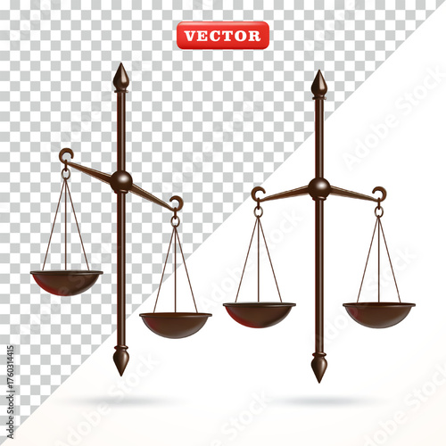 Antique scales, 3D vector. Suitable for justice and business