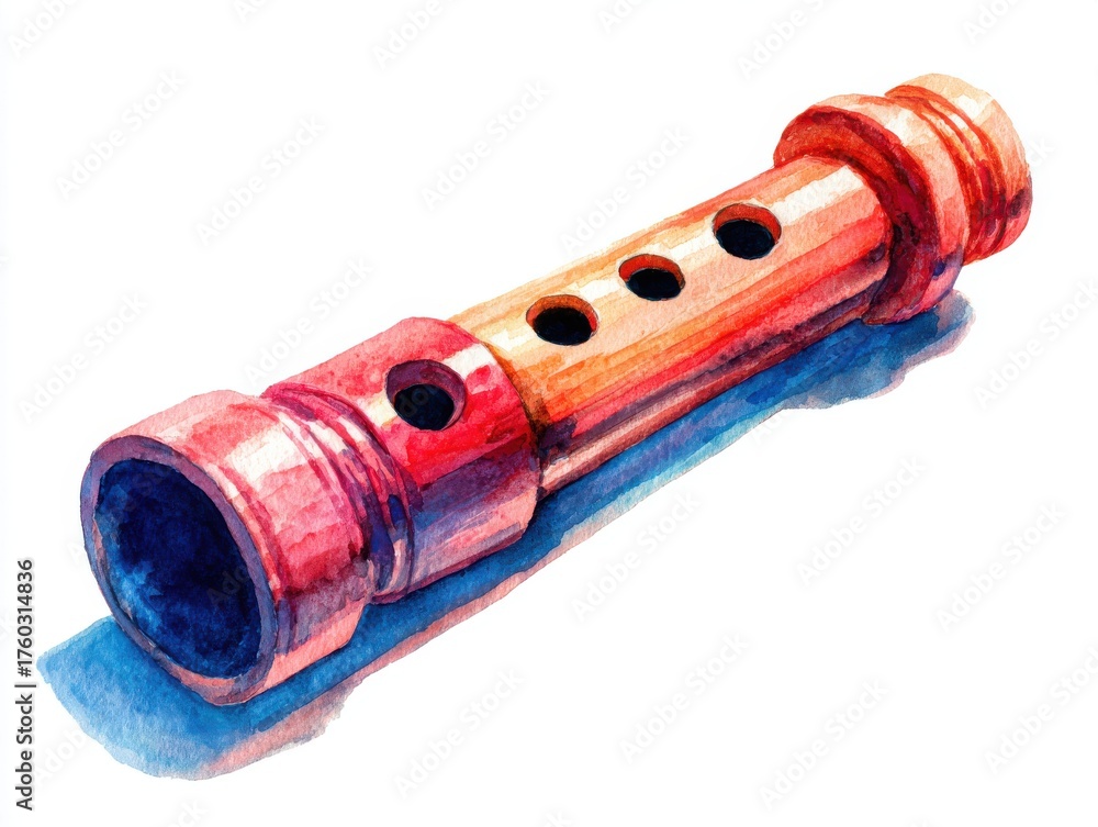 Naklejka premium Watercolor Painting of Reddish Brown Cylindrical Object with Holes