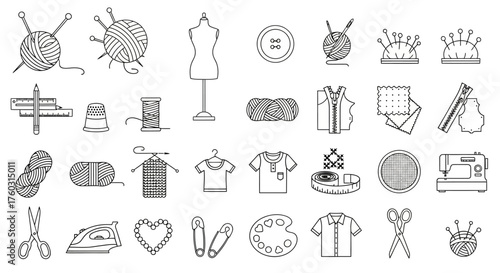 Handcrafted Essentials A Collection of Sewing and Knitting Icons for Creative Projects