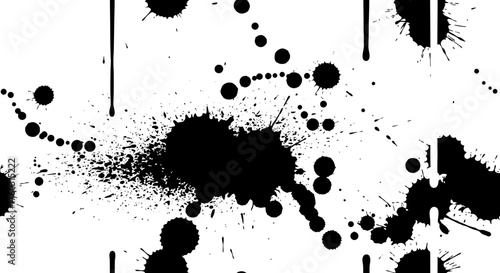 Abstract Black Ink Splatter Texture Background with Various Droplet Sizes and Shapes