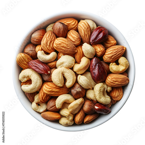 Assorted nuts in a bowl top view image