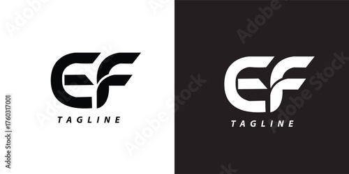 Modern EF logo with a tagline on white and black backgrounds.