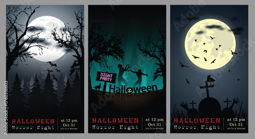 Set of  Halloween Multi Template Vector for poster, name card, cover, thrumpnail profile,  social media, digital video content header,  sale campaign . vector and illustration.