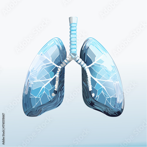 Innovative abstract representation of human lungs illuminated against a technology