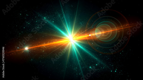 Cinematic teal orange lens flare with chromatic aberration on black background