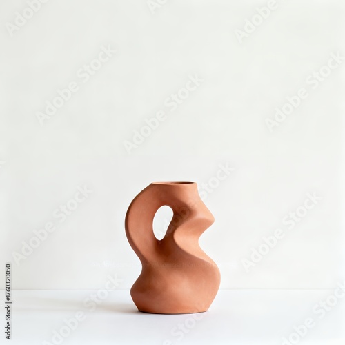 Organic sculptural terracotta vase with abstract curving silhouette minimalist still life modern boho home decor