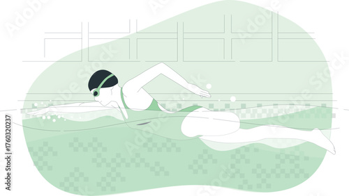 Woman Swimming Freestyle in Pool with Lane Lines vector illustration