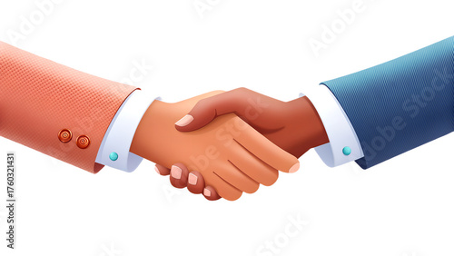 Cel-shaded handshake with bold outlines gradient fills in clean modern 3D render