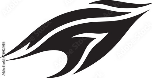 Dynamic Black Tribal Flame or Feather Logo Design Element
