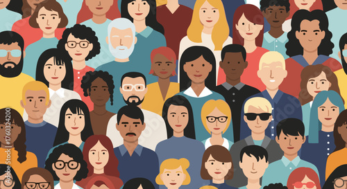 A diverse group of people from various backgrounds standing together closely.